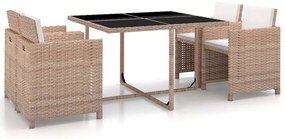 vidaXL Set mobilier de exterior cu perne, 5 piese, bej, poliratan