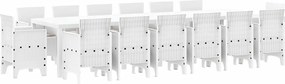 vidaXL Set de masă pentru grădină 15 pcs Alb Ratan Polt