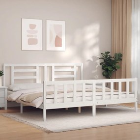 3192897 vidaXL Cadru de pat cu tăblie Super King Size, alb, lemn masiv
