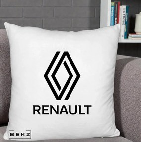 Perna Personalizata cu emblema Renault, 40x40 cm, Alb Pufos, Husa Detasabila, Perna Inclusa, BEKZ®