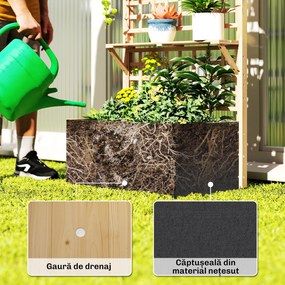Outsunny Strat Înălțat din Lemn cu Suport și Acoperiș, Fiorieră Elevată pentru Exterior cu 2 Rafturi, Orificiu de Drenare și Material Textil pentru Plante Cățărătoare, Legume și Flori, Natural | Aosom Romania