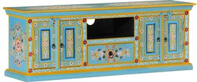 vidaXL Comodă TV, albastru, 110x30x40 cm, lemn masiv de mango