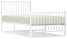350941 vidaXL Cadru de pat metalic cu tăblie de cap/picioare, alb, 90x190 cm