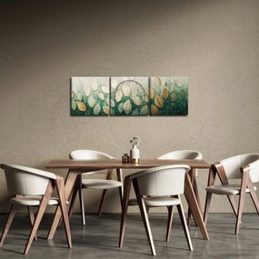 Tablou - Frunze verzi-aurii (cu ceas) (90x30 cm)