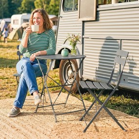 Outsunny Set bistro pentru grădină 3 piese Masă și 2 scaune pliante cu dublă protecție anti-rugină Metal Gri | Aosom Romania