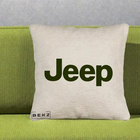 Perna Personalizata cu emblema Jeep, 40x40 cm, Bej Canapea, Husa Detasabila, Perna Inclusa, BEKZ®