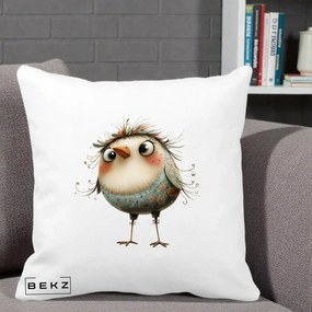 Perna Decorativa Pasare cu Penaj Zbarlit si Gene, 40x40 cm, Alba Mata, Husa Detasabila, Perna Inclusa, BEKZ®
