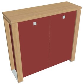 Dulap mediu Verno+ S 140 x 46 x 130 cm, uși de sticlă, stejar deschis / roșu