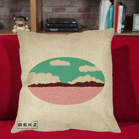 Perna Decorativa Peisaj Desert Oval Pastel, 40x40 cm, Crem, Husa Detasabila, Perna Inclusa, BEKZ®