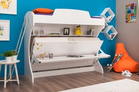 Pat rabatabil suprapus cu birou diva academy bunk (85x190) si (90x190) - alb mat