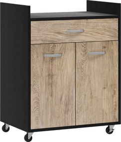 HOMCOM Cărucior de Bucătărie cu Sertar și Dulăpior, Insulă de Bucătărie cu 4 Roți și Raft Reglabil, 60x40x77 cm, Negru | Aosom Romania