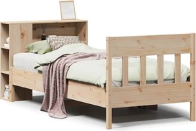 vidaXL Pat cu bibliotecă fără saltea, 75x190 cm, lemn masiv de pin