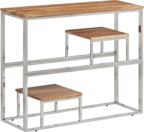 vidaXL Măsuță de cafea, argintiu, oțel inoxidabil și lemn masiv acacia