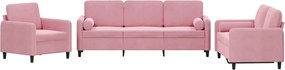 vidaXL Set canapea cu perne, 3 piese, roz, catifea