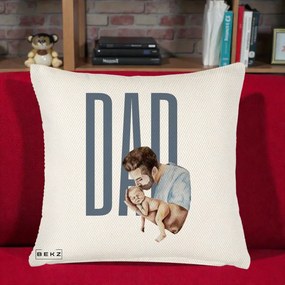 Cadou pentru Tata - Perna Personalizata DAD Tata si Nou-Nascut, 40x40 cm, Crem Reliefat, Husa Detasabila, Perna Inclusa, BEKZ®