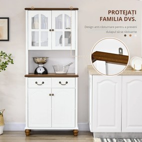 HOMCOM Sifonier de Bucătărie, Bufet, 2 Sertare, 2 Compartimente cu Uși, Design Clasic, Alb + Maro închis, 76 x 38 x 182 cm | Aosom Romania