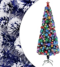 vidaXL Brad Crăciun artificial luminat alb&albastru 210cm fibră optică