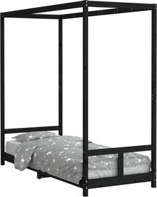 vidaXL Cadru de pat pentru copii, negru, 80x200 cm, lemn masiv de pin