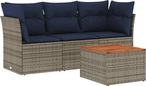 vidaXL Set canapea de grădină cu perne, 4 piese, gri, poliratan