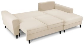 Colțar bej extensibil, cu spațiu de depozitare cu tapițerie din catifea reiată (cu colț pe partea dreaptă, cu șezlong) Kyoto – Cosmopolitan Design