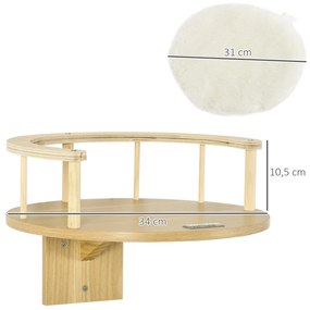 PawHut Perete pentru Pisici, Pat pentru Pisici, cu Protecție, Pernă, pentru Montare pe Perete, Stejar+crem, 34 x 34 x 10,5 cm | Aosom Romania