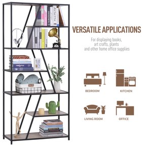 HOMCOM Biblioteca cu 9 Rafturi Trapezoidale Deschise Lemn, Atirasturnare, Cadru din Metal, Negru, 100x30x182cm