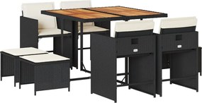 vidaXL Set mobilier de grădină cu perne, 9 piese, negru, poliratan