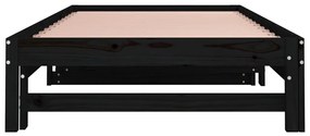 Pat de zi extensibil negru 2x(90x190) cm lemn masiv de pin Negru, 90 x 190 cm