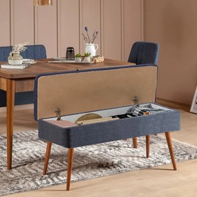 Masă de sufragerie extensibilă cu 2 scaune și 2 bănci Vlasta (nuc + albastru închis). 1073080