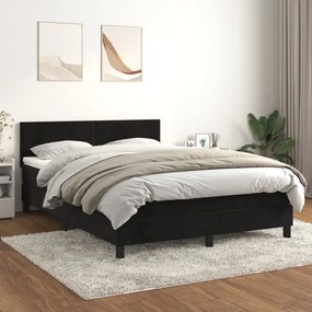 3141187 vidaXL Pat box spring cu saltea, negru, 140x200 cm, catifea