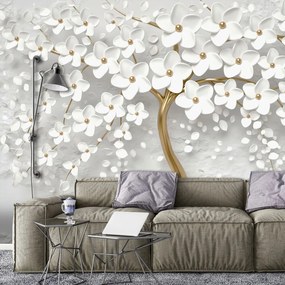 Fototapet - Copac și flori albe (152,5x104 cm), în 8 de alte dimensiuni noi