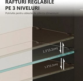 HOMCOM Dulap de baie de perete din lemn cu 3 rafturi reglabile din sticlă pe 3 niveluri, 40x15x55 cm, negru | Aosom Romania