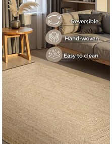Covor culoare naturală deschisă reversibil, țesut manual din iută 60x90 cm Sharmila Natural White – Hanse Home