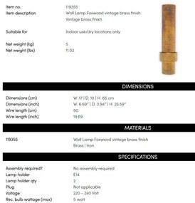 Aplica de perete LUX Foxwood alama vintage