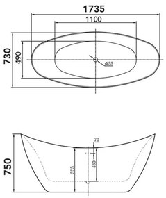 Cada freestanding Florida Flora cu instalatie, 173 x 73 cm