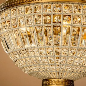 Candelabru din metal, auriu, în stil Empire, cu glob și cristale din sticlă și 8 becuri, 110 x 50 cm, „Bombay”