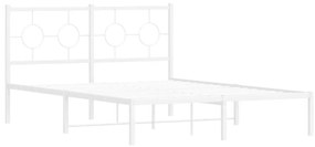 376274 vidaXL Cadru de pat metalic cu tăblie, alb, 135x190 cm
