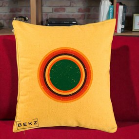 Perna Decorativa Retro Cerc Concentric Geometric Vintage, 40x40 cm, Galben, Husa Detasabila, Perna Inclusa, BEKZ®