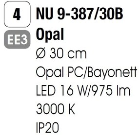 Plafoniera LED diametru 30cm, Nedo NU 9-387/30B opal OR