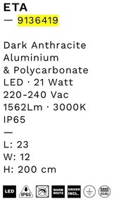 Stalp LED exterior din aluminiu antracit IP65 Eta H-200cm