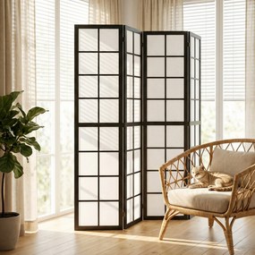 HOMCOM Paravan de Interior Pliabil cu 4 Panouri din Lemn și Material Nețesut, 160x170 cm, Negru și Alb | Aosom Romania