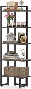 Biblioteca de colt, nuc/negru, 150x50x30 cm