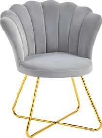 HOMCOM Fotoliu tip scoică scaun pentru toaletă fotoliu din catifea fotoliu pentru living cu picioare din oțel 69 x 64 x 80 cm gri | Aosom Romania