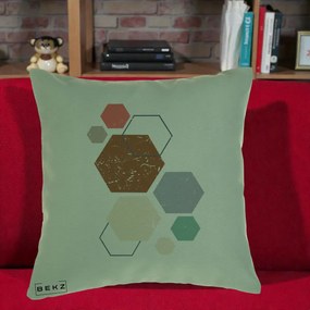 Perna Decorativa Geometric Hexagoane Multicolor, 40x40 cm, Verde, Husa Detasabila, Perna Inclusa, BEKZ®