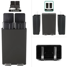 Coș de gunoi negru mat pentru reciclare/cu pedală 2x30 l din oțel Aliya – Spirella
