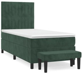 3137938 vidaXL Pat box spring cu saltea, verde închis, 90x190 cm, catifea