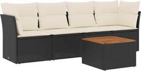 vidaXL Set mobilier de grădină cu perne, 5 piese, negru, poliratan