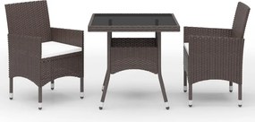 vidaXL Set mobilier bistro, 3 piese, maro, poliratan/sticlă securizată
