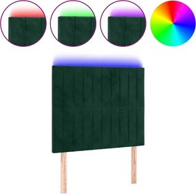 vidaXL Tăblie de pat cu LED, verde închis, 90x5x118/128 cm, catifea