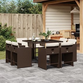 vidaXL Set mobilier de grădină cu perne, 9 piese, maro, poliratan